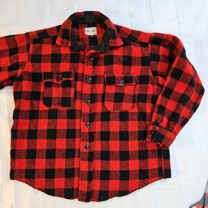Vintage Melton Red & Black Buffalo Plaid Wool Jacket Heavy Shirt Men's L
